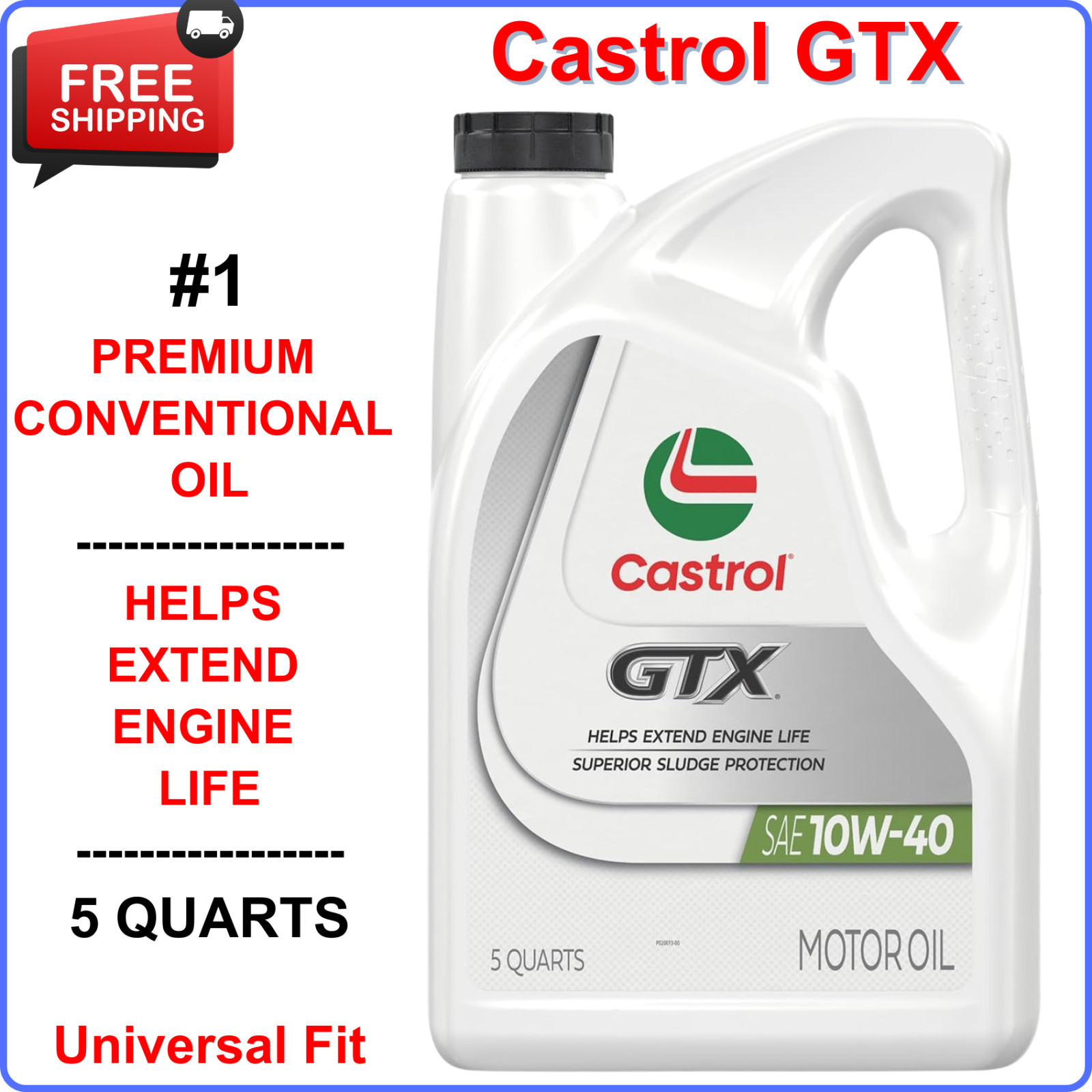 Castrol GTX 10W-40 Conventional Motor Oil, 5 Quarts, 1 Pack Base Oils Anti-Wear