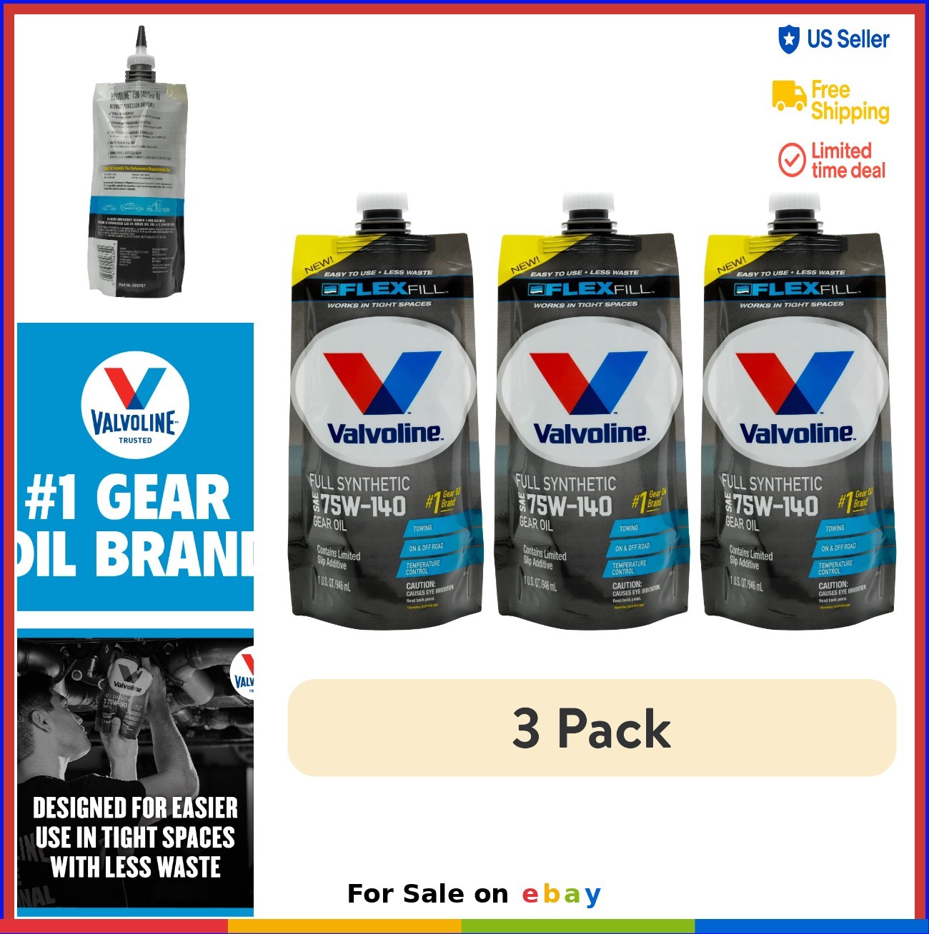 3 Pack 75W-140 Full Synthetic Gear Oil 1 QT Squeeze Pouch For Differential
