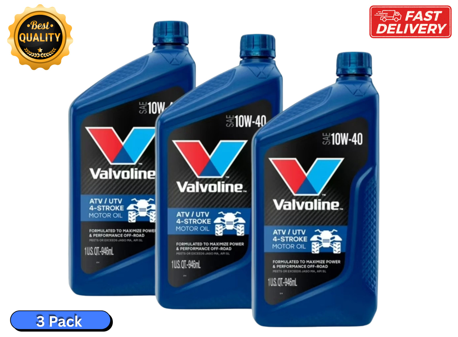 Valvoline 3 Quarts 4-Stroke ATV/UTV SAE 10W-40 Motor Oil 817263 3 x 1qt