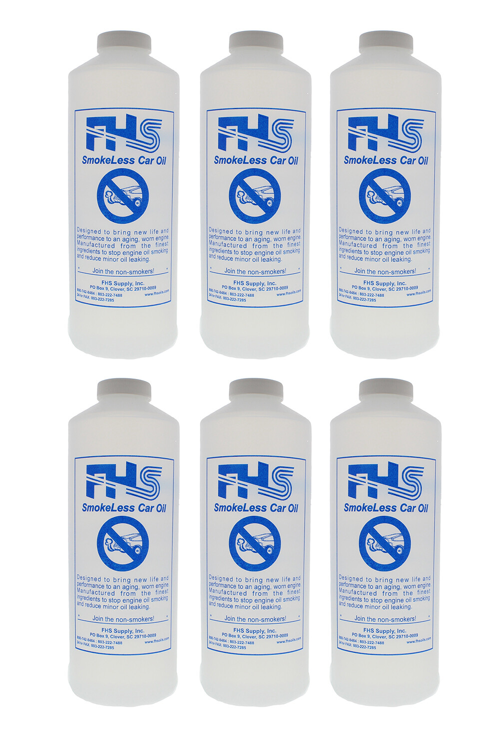 FHS SmokeLess Car Oil, High Performance Blend for Worn Engines, 1 Qt, 6 Pack