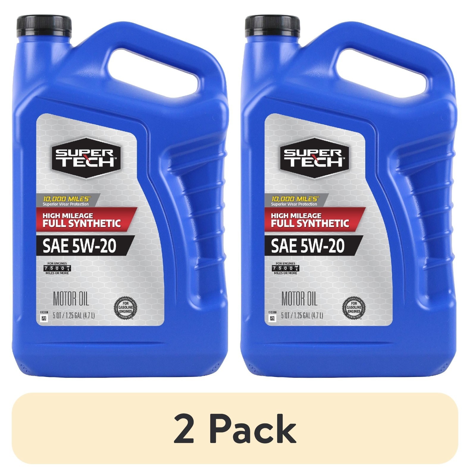 (2 pack) Super Tech High Mileage Full Synthetic SAE 5W-20 Motor Oil, 5 Quarts