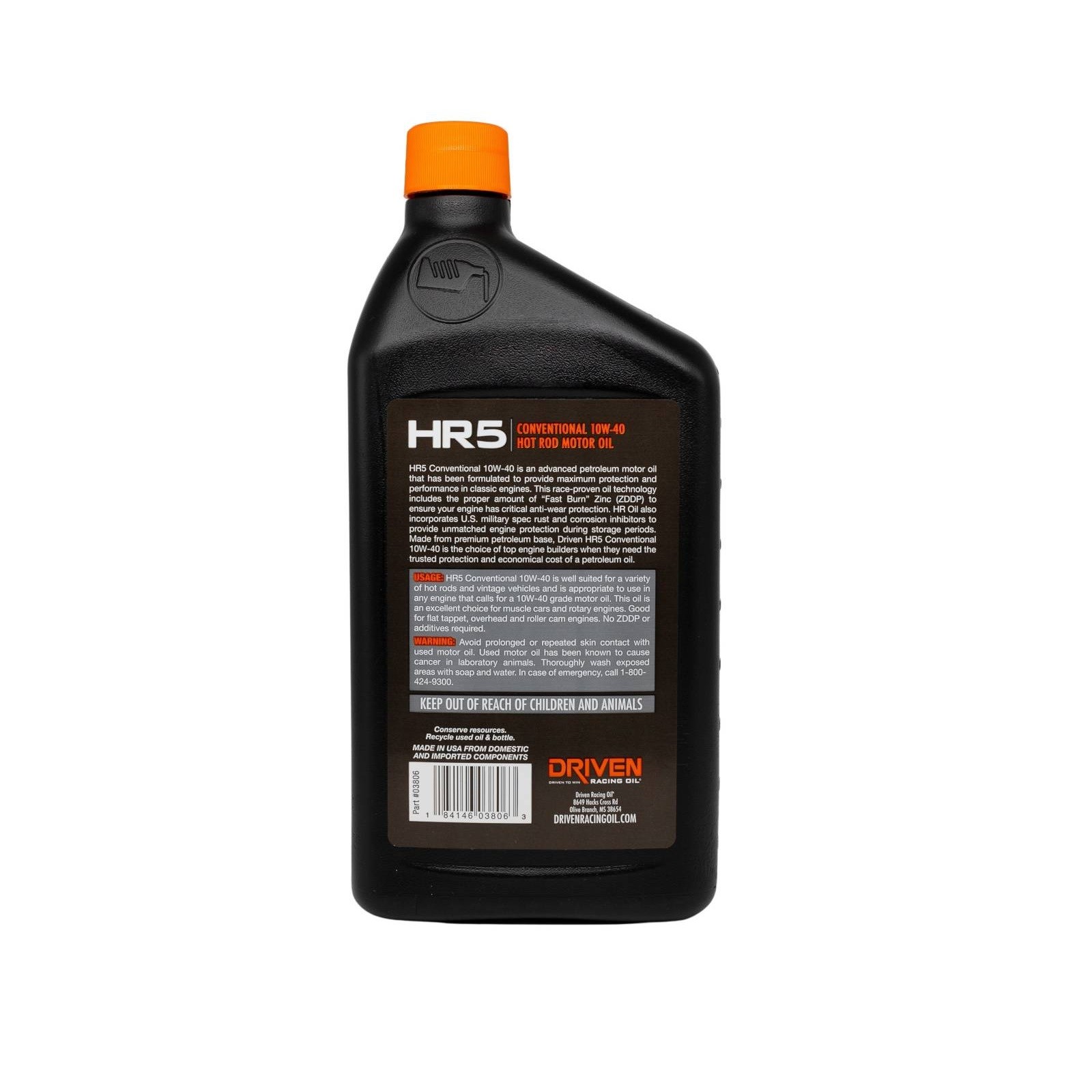 Driven Racing Oil HR5 10W-40 Conventional Hot Rod Motor Oil 1 Quart Pack of 6