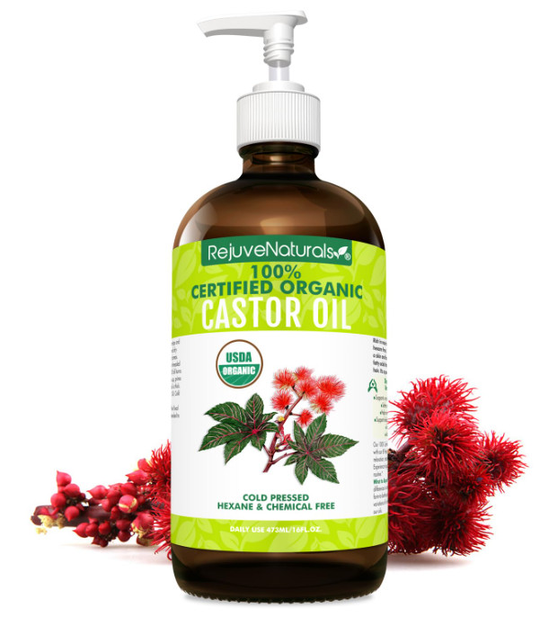 RejuveNaturals Castor Oil, 16 oz, USDA Organic, Cold Pressed for Hair & Lashes