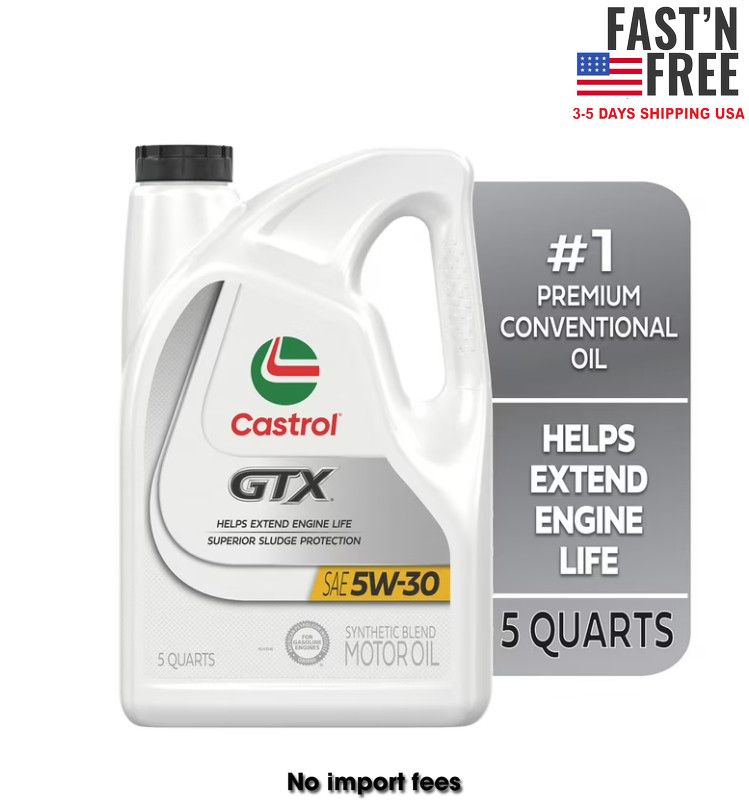 (2 pack) Castrol GTX 5W-30 Synthetic Blend Motor Oil, 5 Quarts