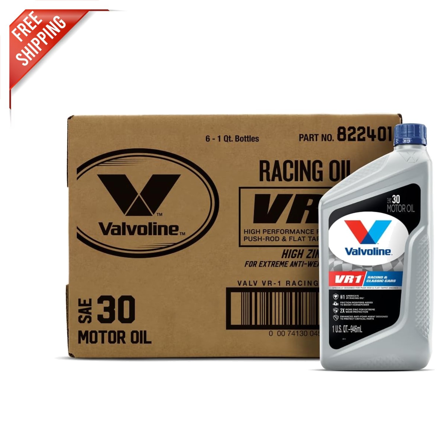 SAE 30 Racing Motor Oil, VR1 1 QT Bottle – Case of 6 for High-Performance Cars