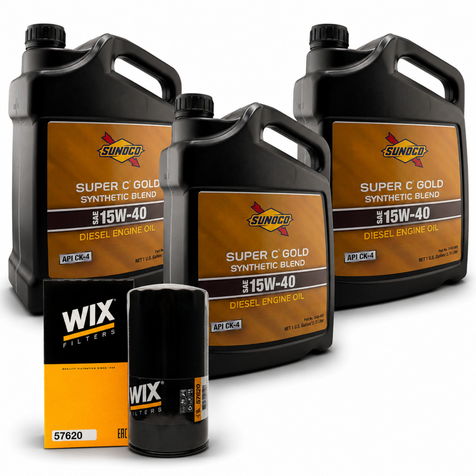 Sunoco Super C Gold 15W40 Oil Change Kit Ram 5.9 6.7 Cummins + Wix 57620