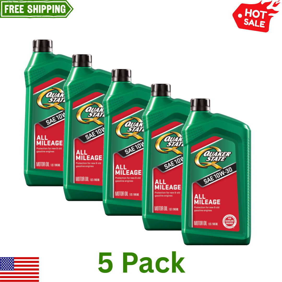 (5 pack) Quaker State All Mileage 10W-30 Motor Oil, 1 Quart
