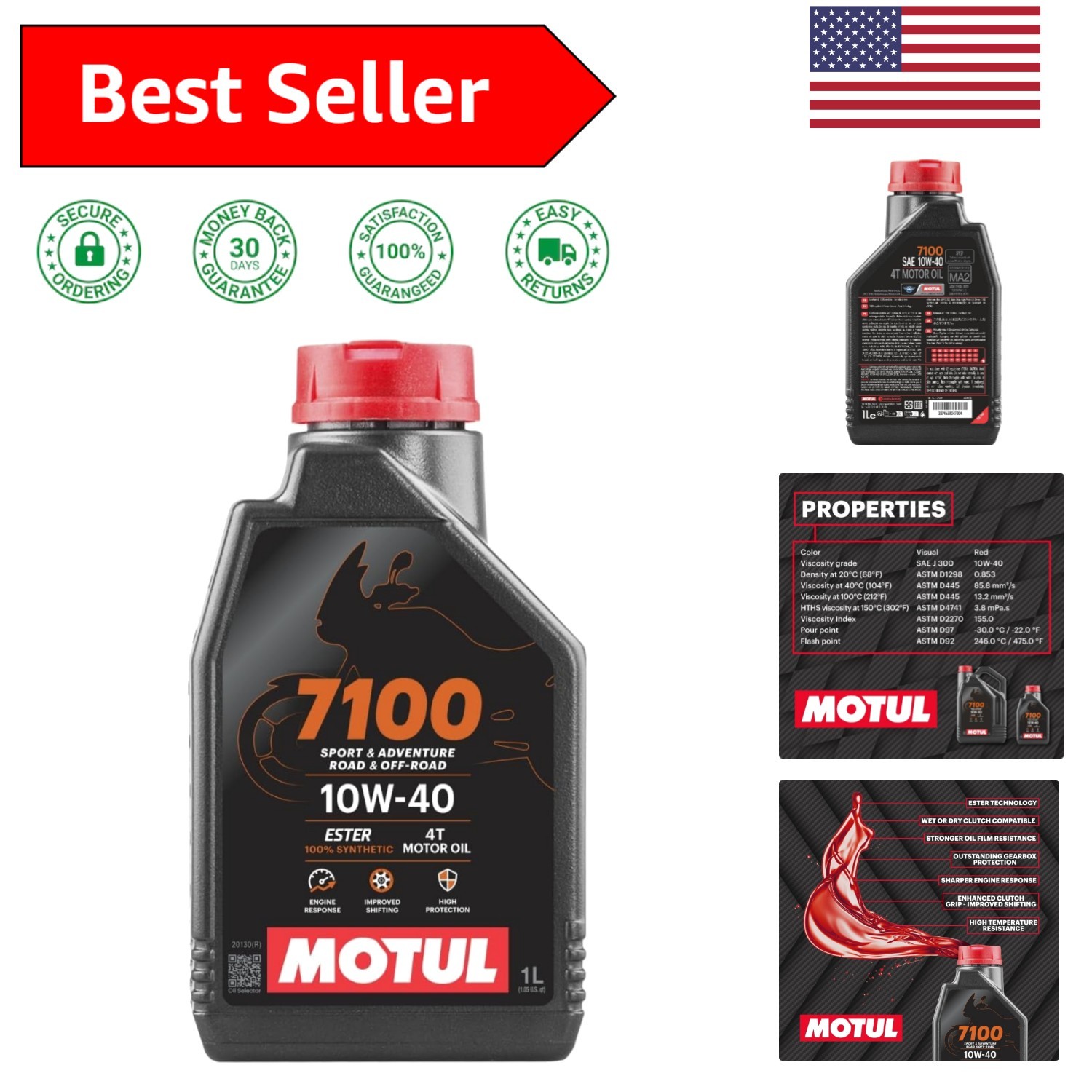 Motul 7100 4T 10W-40 Ester-Based Motorcycle Oil – Ideal for Sport & Off-Road 1L