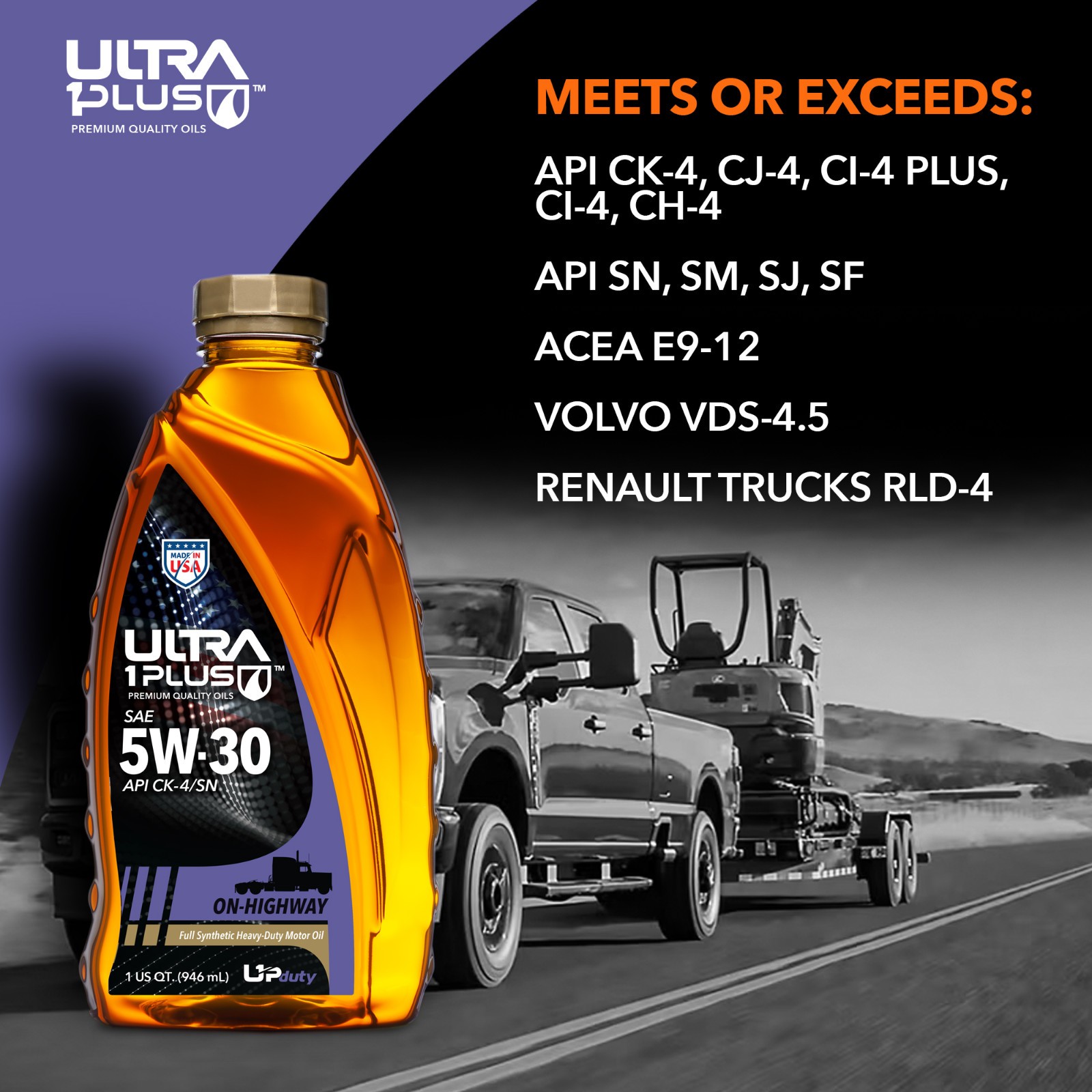 U1P-Duty SAE 5W-30 Full Synthetic Heavy-Duty Motor Oil, API CK-4/SN (QT)
