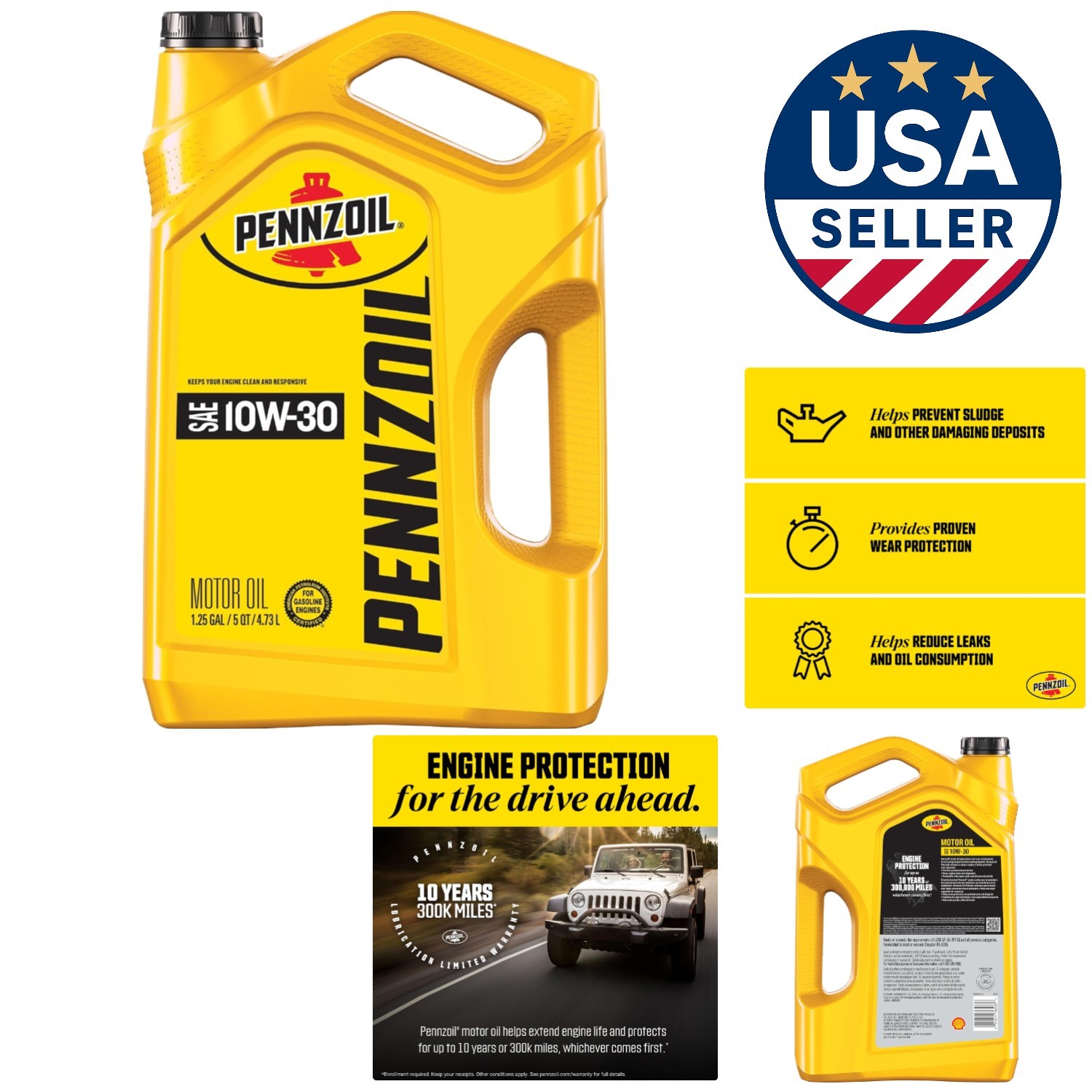 Pennzoil 10W-30 Motor Oil, 5 Quart – Proven Engine Protection & Cleanliness