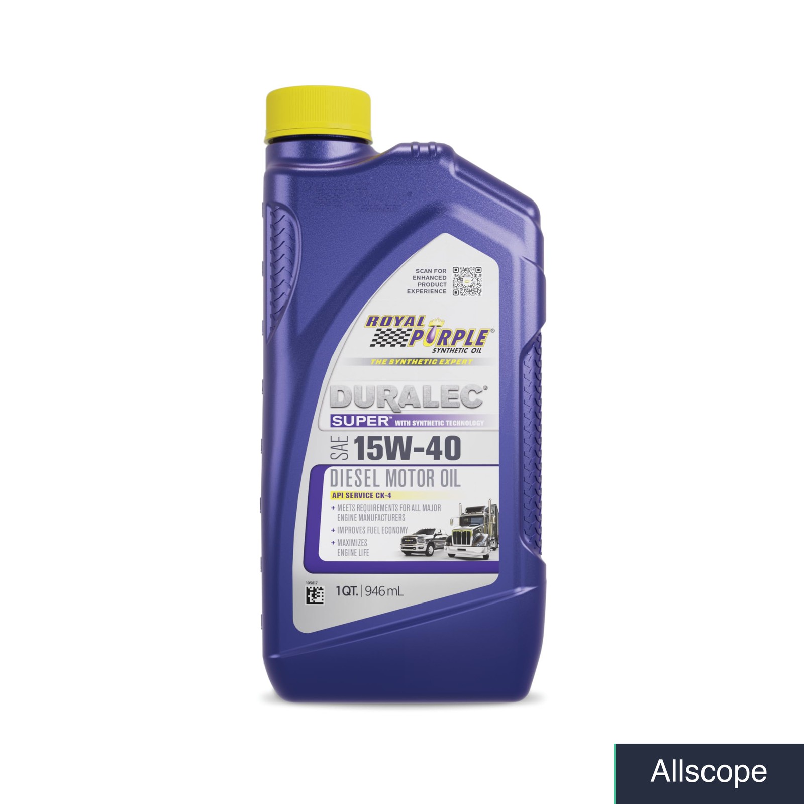 Motor Oil 15W-40 Full Synthetic 1-Quart Bottle SAE API Licensed High Performance