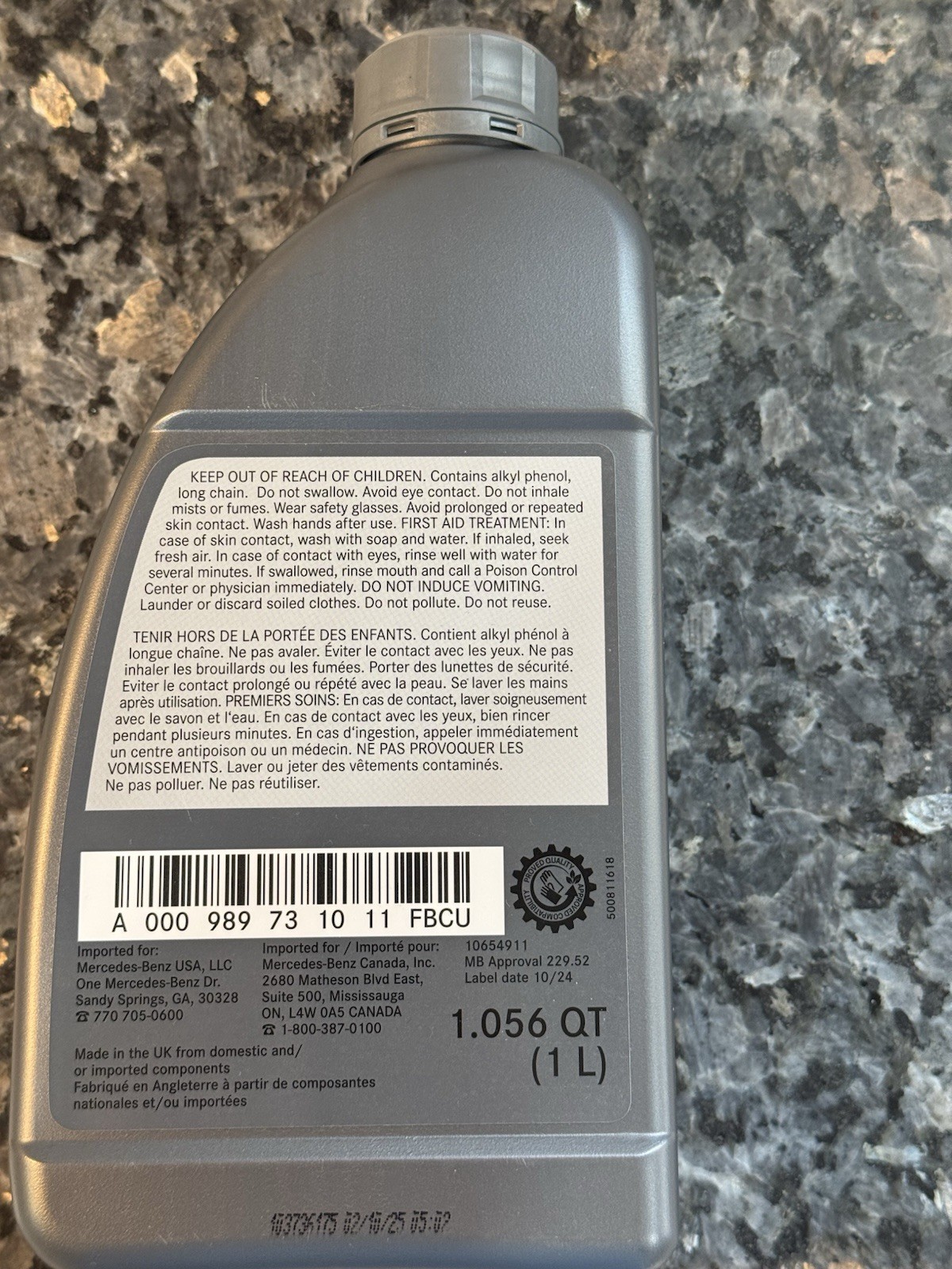 Genuine Mercedes-Benz 229.52 0w-40 Motor oil – 1L – A 000 989 73 10 11