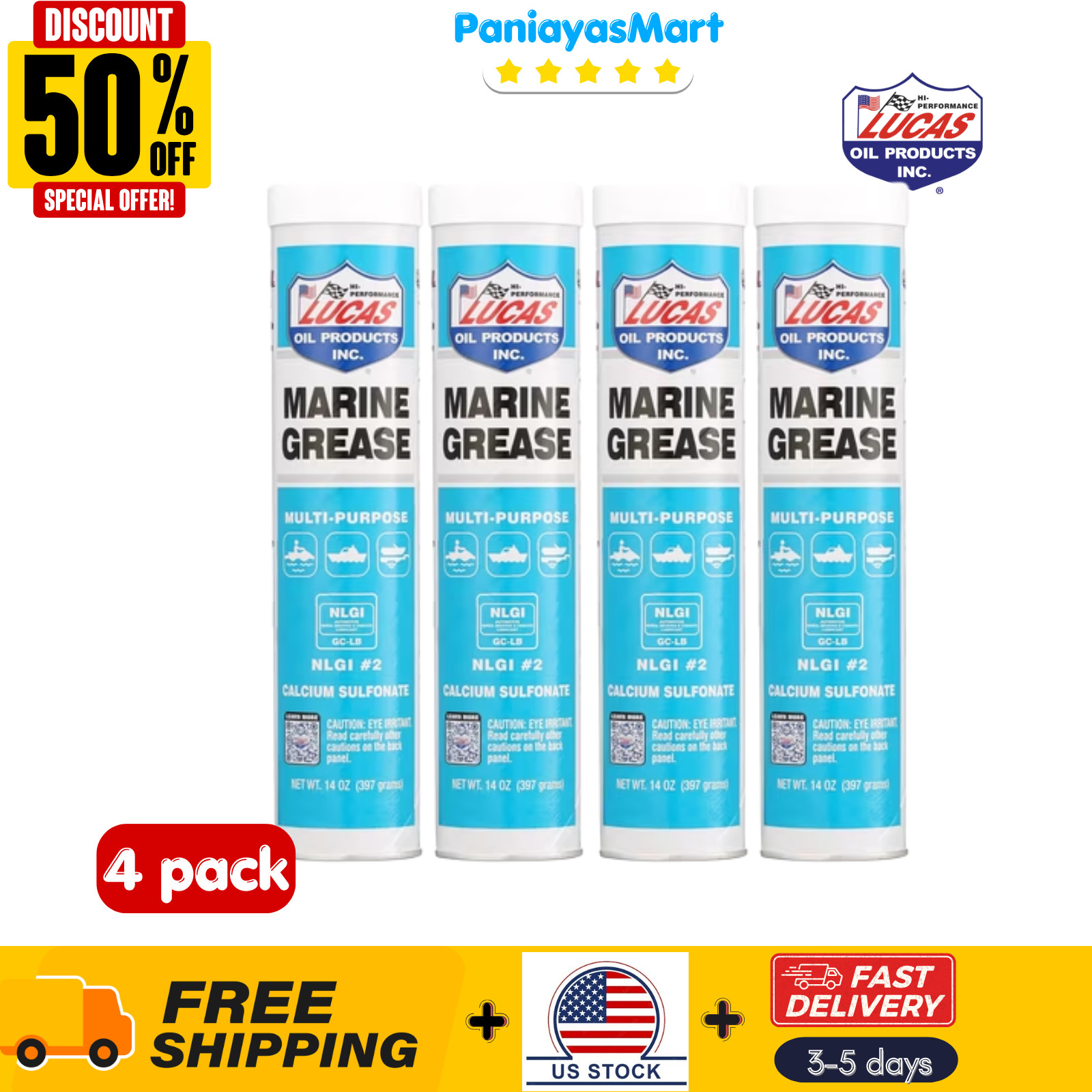(4 pack) Lucas Oil Products Marine Grease 14 Ounce Tube 9.31″ Height 1 Pound