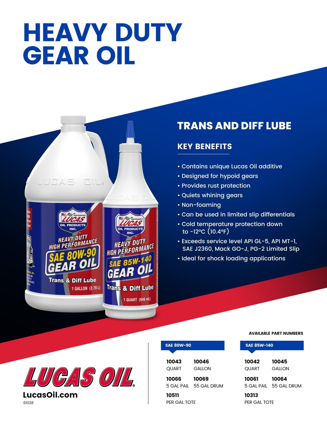 10045 Heavy Duty SAE 85W140 Gear Oil 1 Gallon Lubricant API GL5 Formula