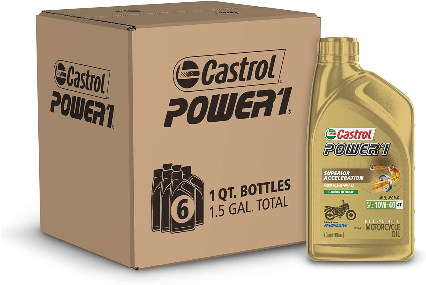 Castrol 06112 POWER 1 4T 10W-40 Synthetic Motorcycle Oil 1 Quart Bottle 6 Pack