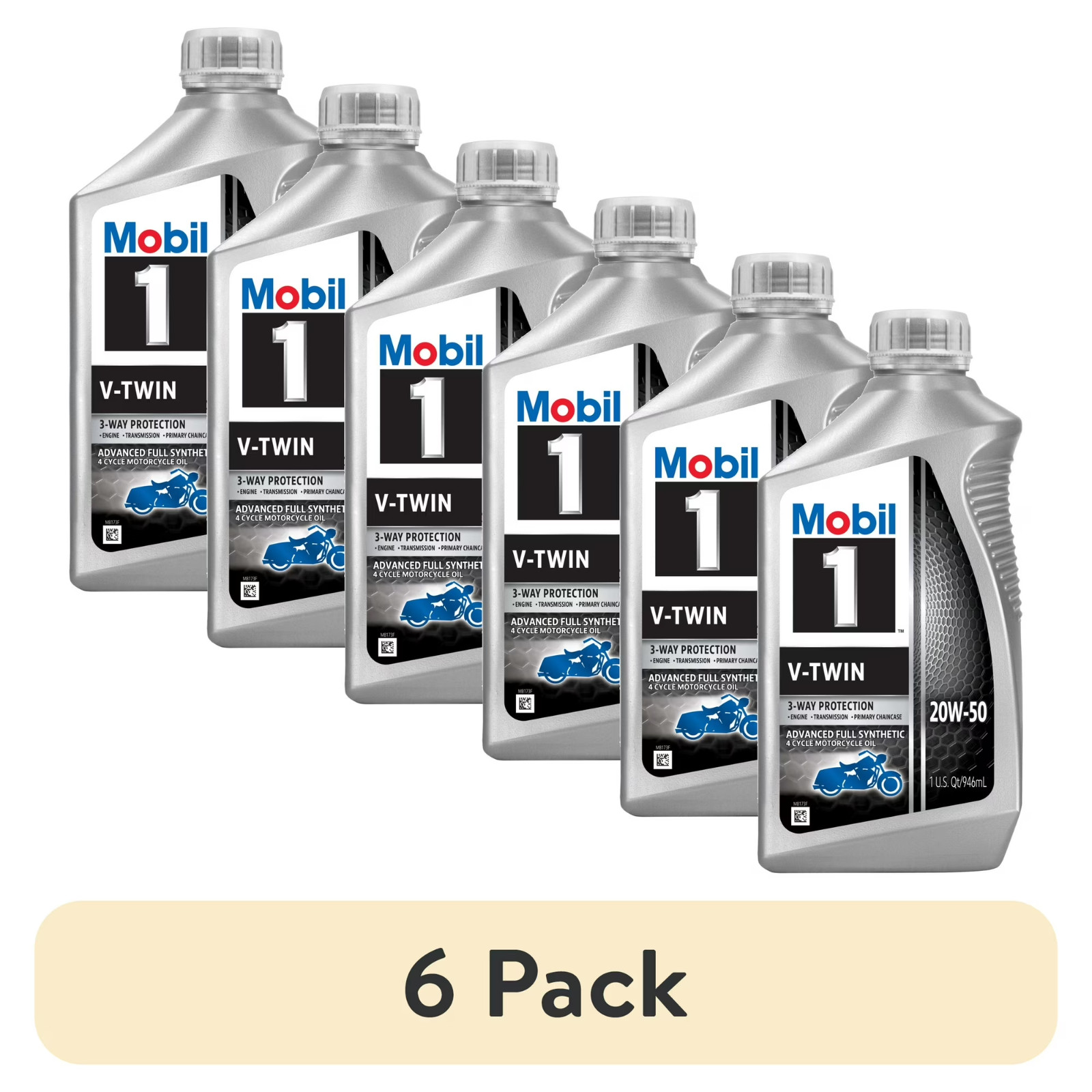 (6 pack) Mobil 1 V-Twin Full Synthetic Motorcycle Oil 20W-50, 1 Quart