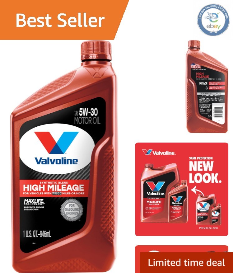 5W-30 Synthetic Blend Motor Oil – MaxLife for High Mileage Cars, 1 Quart