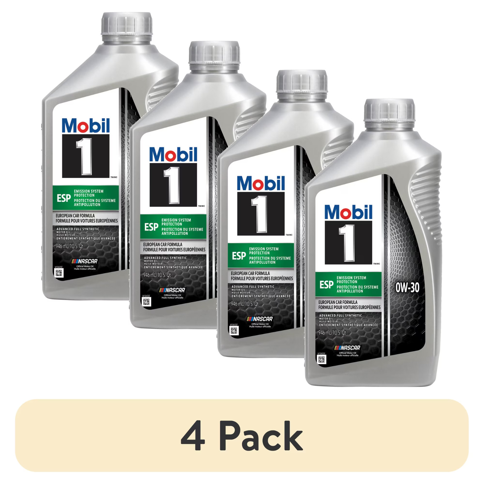 (4 pack) Mobil 1 ESP Full Synthetic Motor Oil 0W-30, 1 Quart