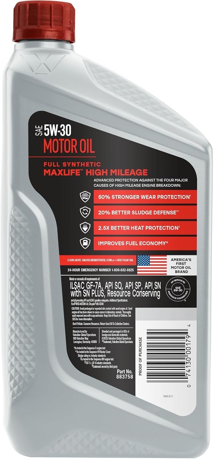 5W-30 Motor Oil by MaxLife – Full Synthetic for Cars & Trucks – 1 Quart