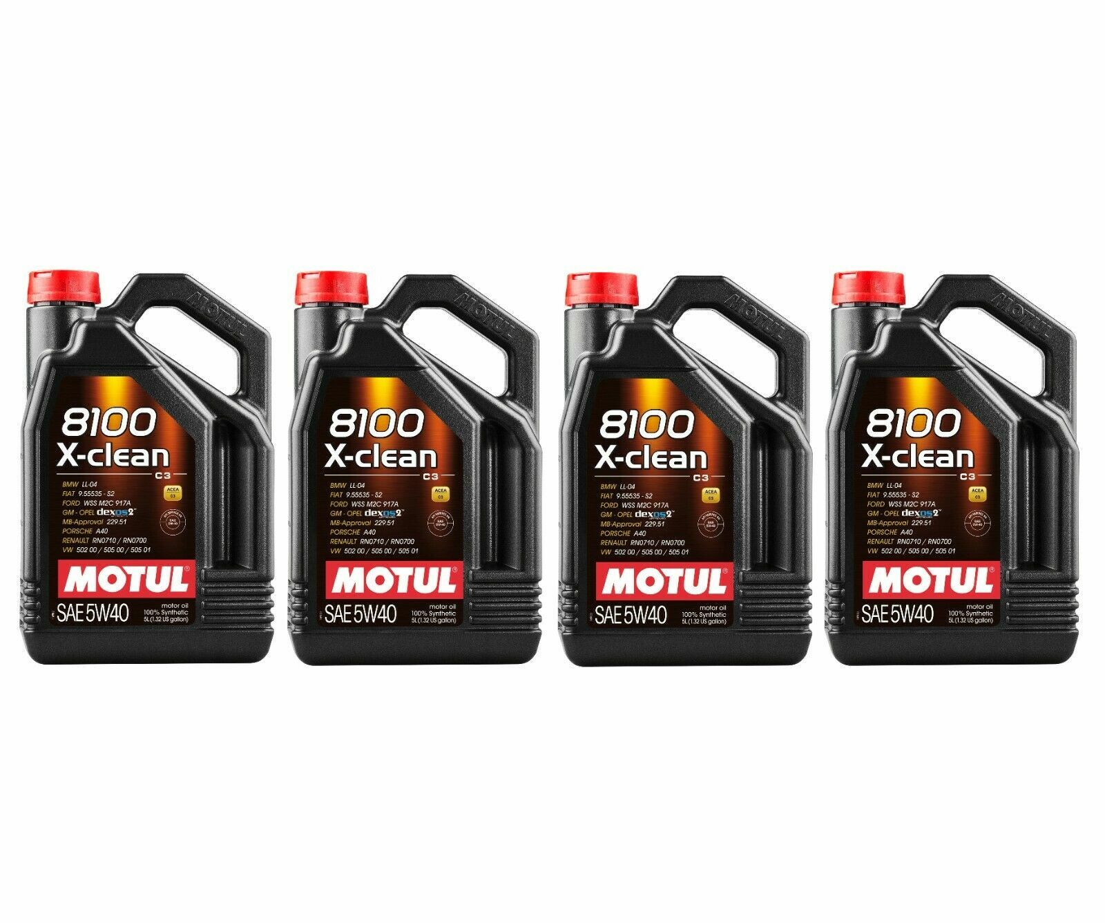 Motul 8100 X-CLEAN 5W40 – 20 Liters – Fully Synthetic Engine Motor Oil (4 x 5L)