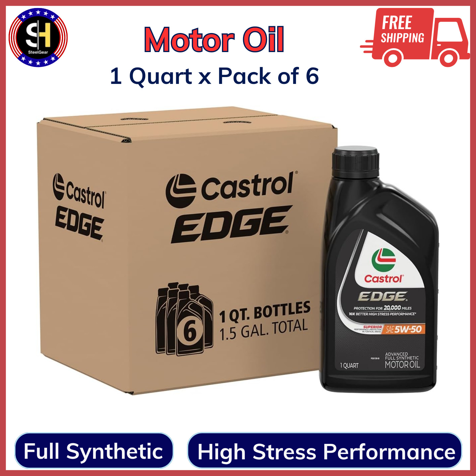 Castrol EDGE 5W-50 Advanced Full Synthetic Motor Oil 1 Qt 6Pack High Performance