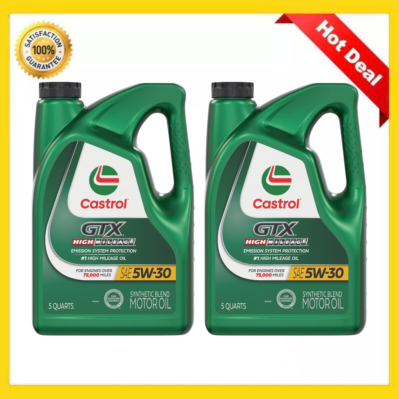 2 Pack Castrol GTX High Mileage 5W-30 Synthetic Blend Motor Oil 5 Qt Jug Engine