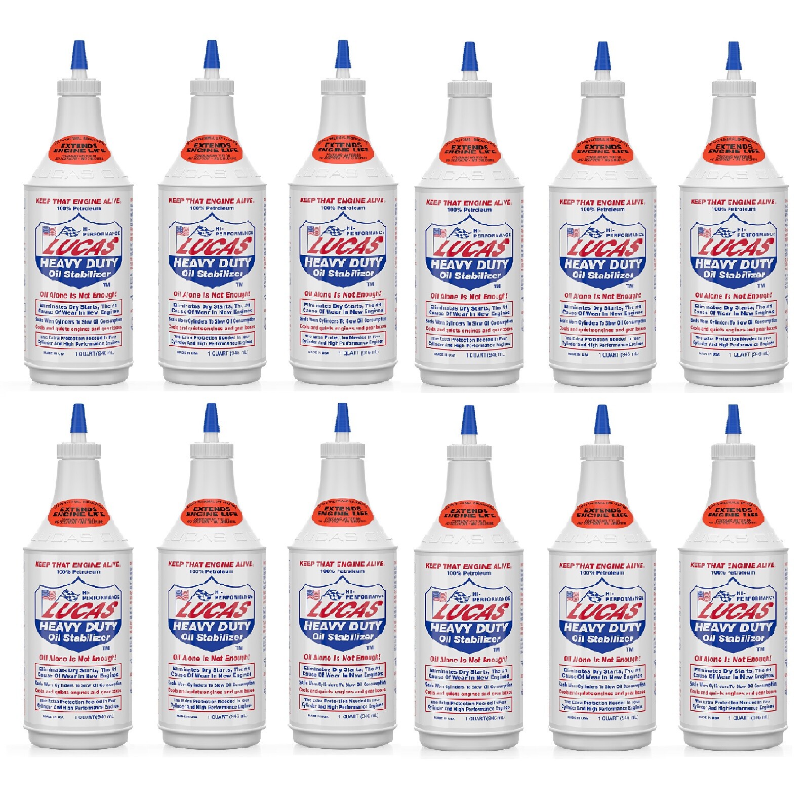 Lucas Oil Set of 12 Heavy Duty 1 Qt Petroleum Multi-Use Oil Stabilizer Bottles
