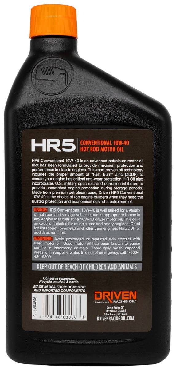 Driven Racing Oil 03806 Kart Racing Oil SAE 10W-40 1 Quart Bottle Conventional