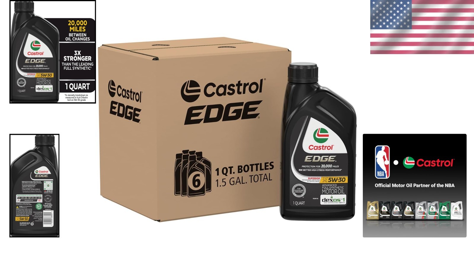 EDGE 5W-30 Motor Oil | Advanced Full Synthetic for Cars & Trucks – 1 Quart x 6