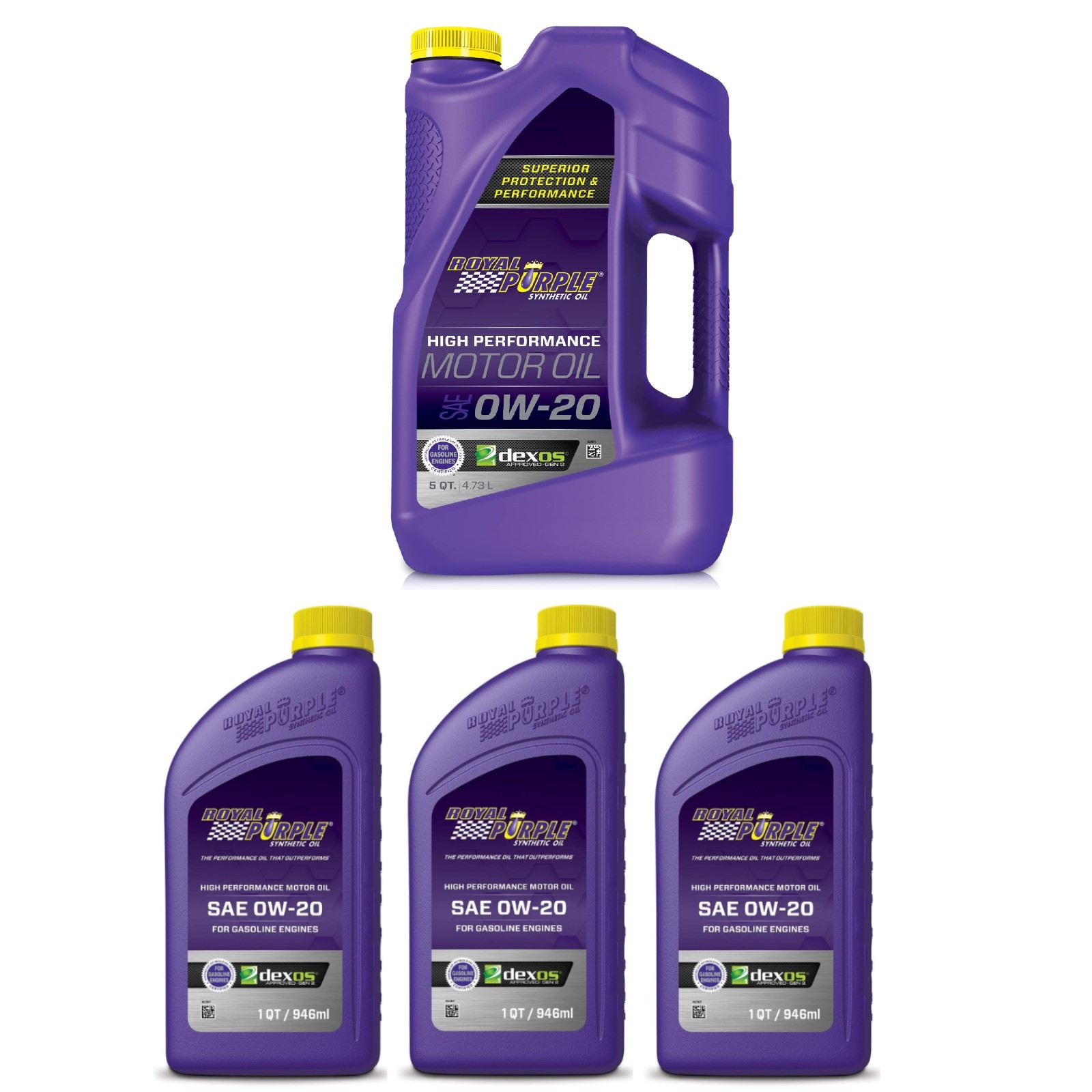 Royal Purple Multi-Grade SAE 0W-20 Performance Motor Oil 5 Qt Jug & 3 Qt Bottles