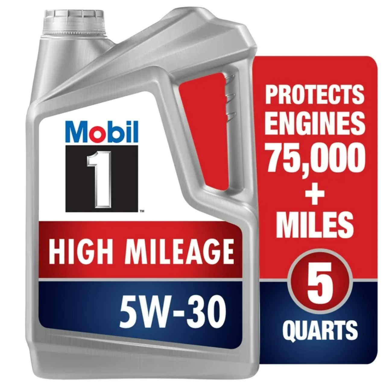 Mobil 1 High Mileage 5W-30 Full Synthetic Motor Oil, 5 Quart