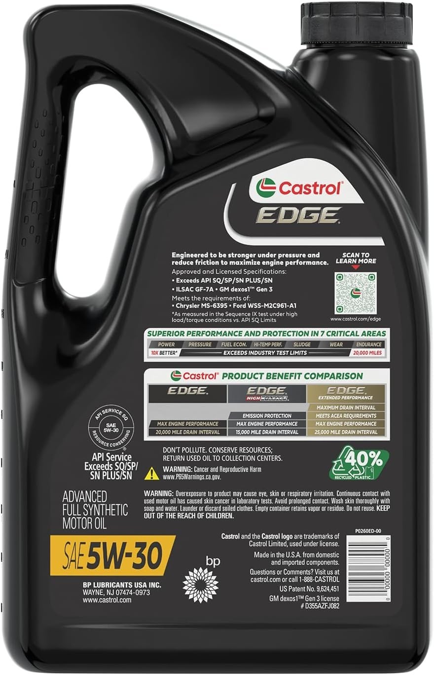 EDGE 5W-30 Advanced Full Synthetic Motor Oil – 5 Quarts for Ultimate Engine Care