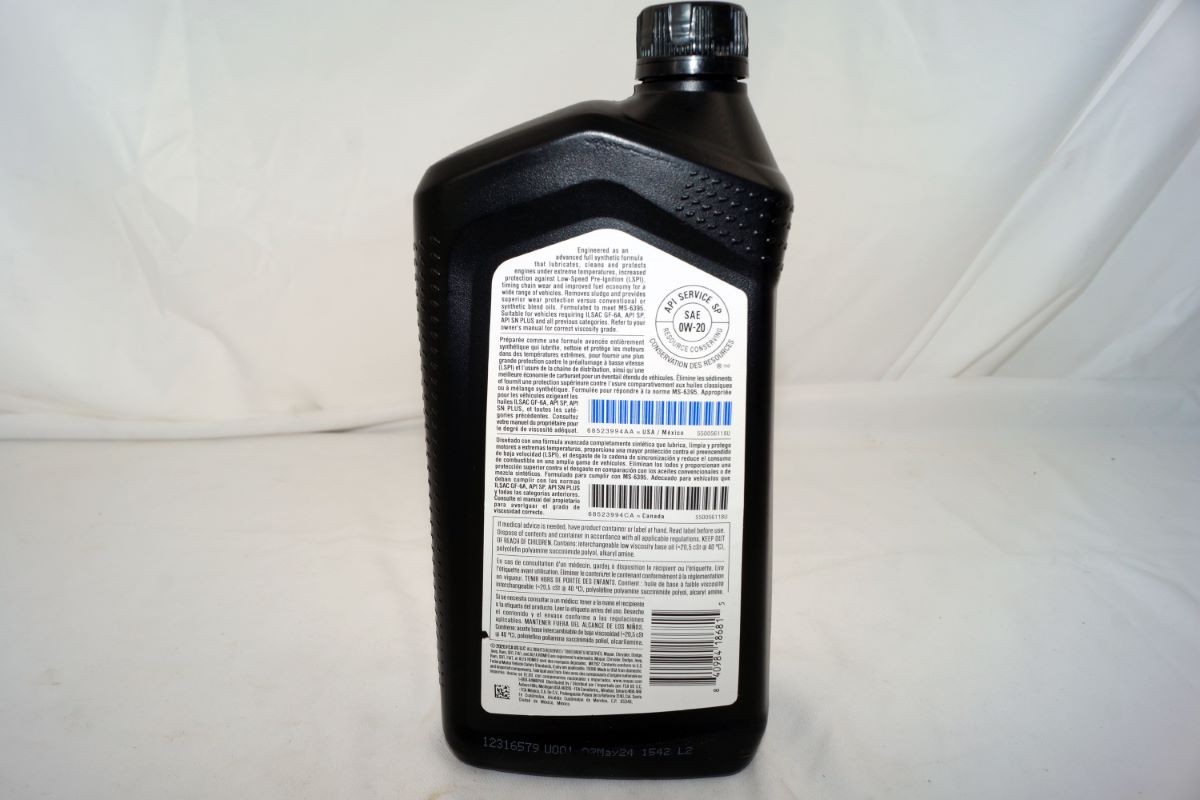 Mopar Genuine OEM Full Synthetic Blend OW-20 Engine Motor Oil 68523994AA