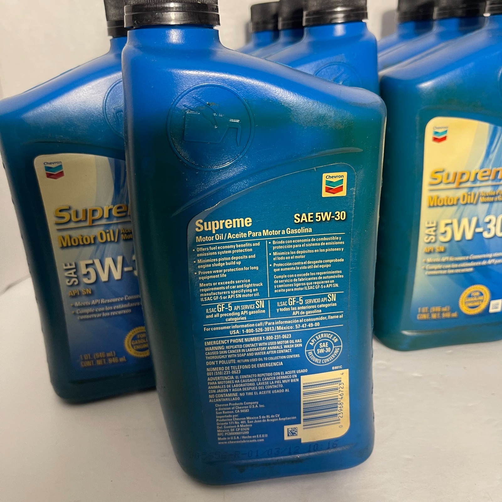Chevron Supreme Motor Oil SAE 5W-30 1 QT/946 ML 904545-R-01/03/12-Pack of 10