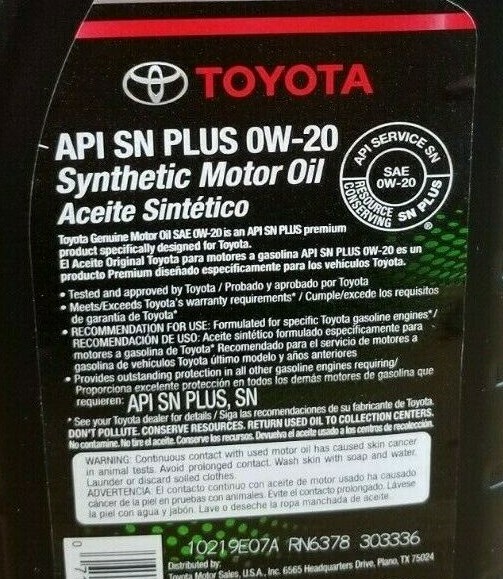 Genuine Toyota / Lexus 0w20 Motor Oil Qty 6 Quarts in a Case
