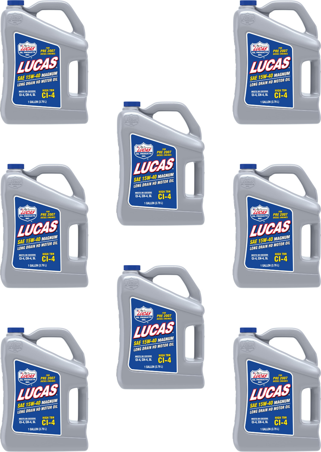 Set of 8 LUCAS OIL 10076 SAE 15W-40 Magnum High TBN Long Drain Motor Oil; 1 Gal