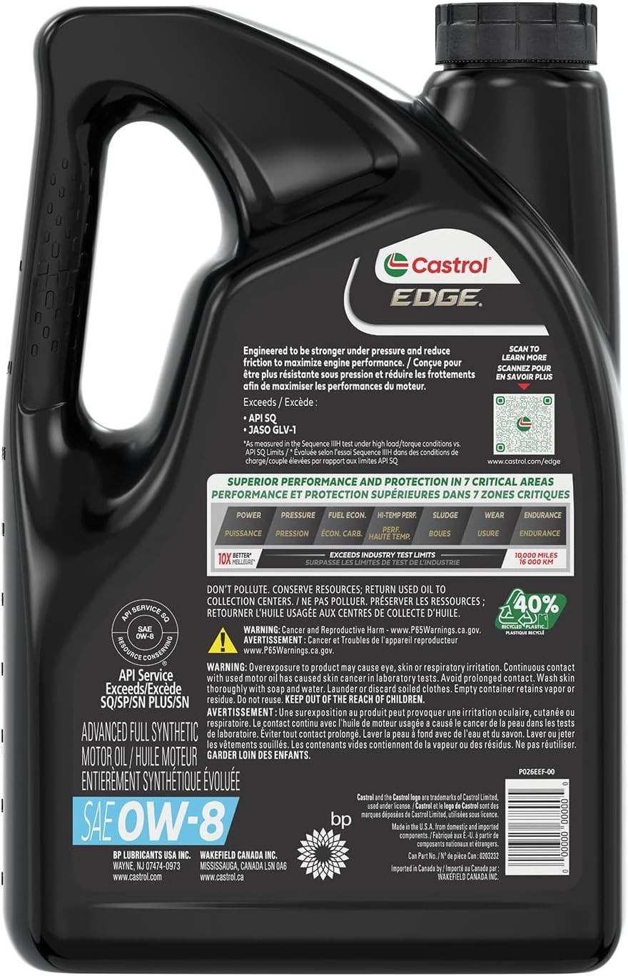 Edge Advanced Full Synthetic 0W-8 Motor Oil, 5 Quarts