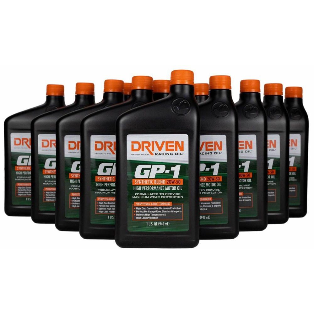 Driven Racing Oil 19506, GP-1 High Perf Oil, Synthetic Blend 20W-50, 12 Qts