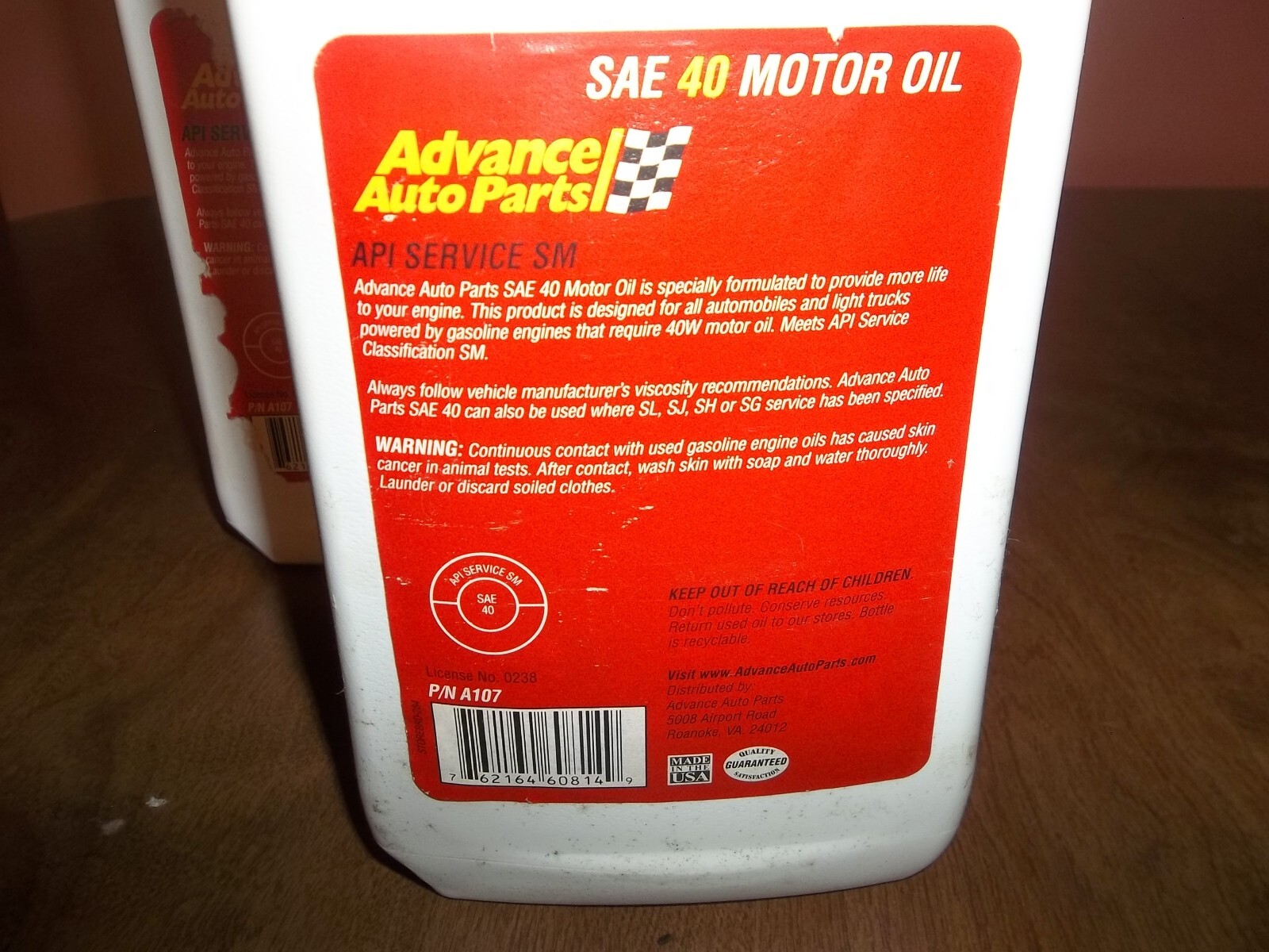 Motor Oil SAE 40 Advance Auto parts 3 Quarts NEW