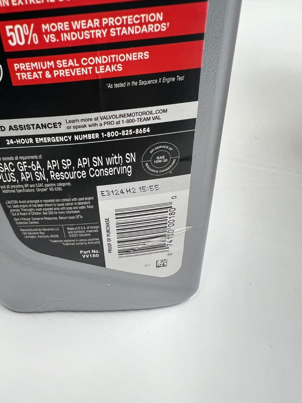 (QTY 6) Valvoline 10W-30 Full Synthetic High Mileage Engine Oil VV180