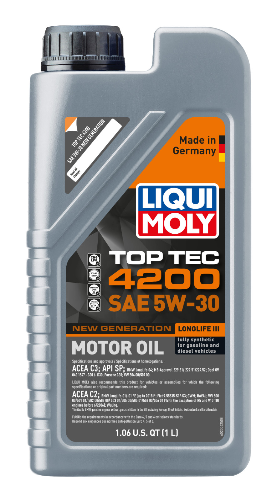 Liqui Moly 5W-30 1L 2004 Top Tec 4200 Full Synthetic Motor Oil 1L