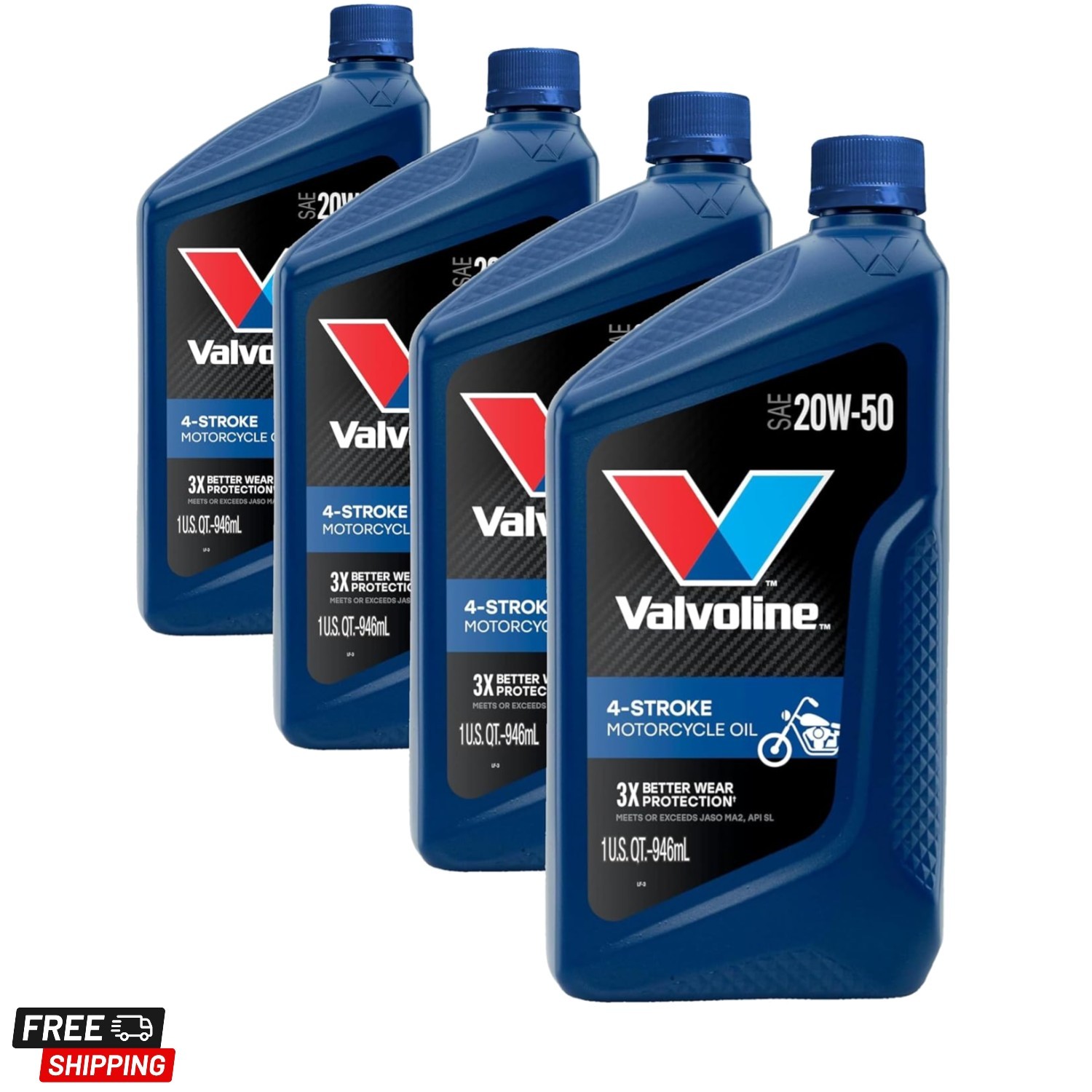 4-Stroke Motorcycle SAE 20W-50 Motor Oil 1 QT Pack of 4