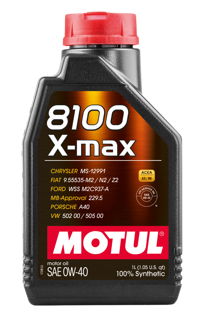 Motul 8100 X-Max 0W-40 Synthetic Engine Oil for Porsche A40, 1L Bottle