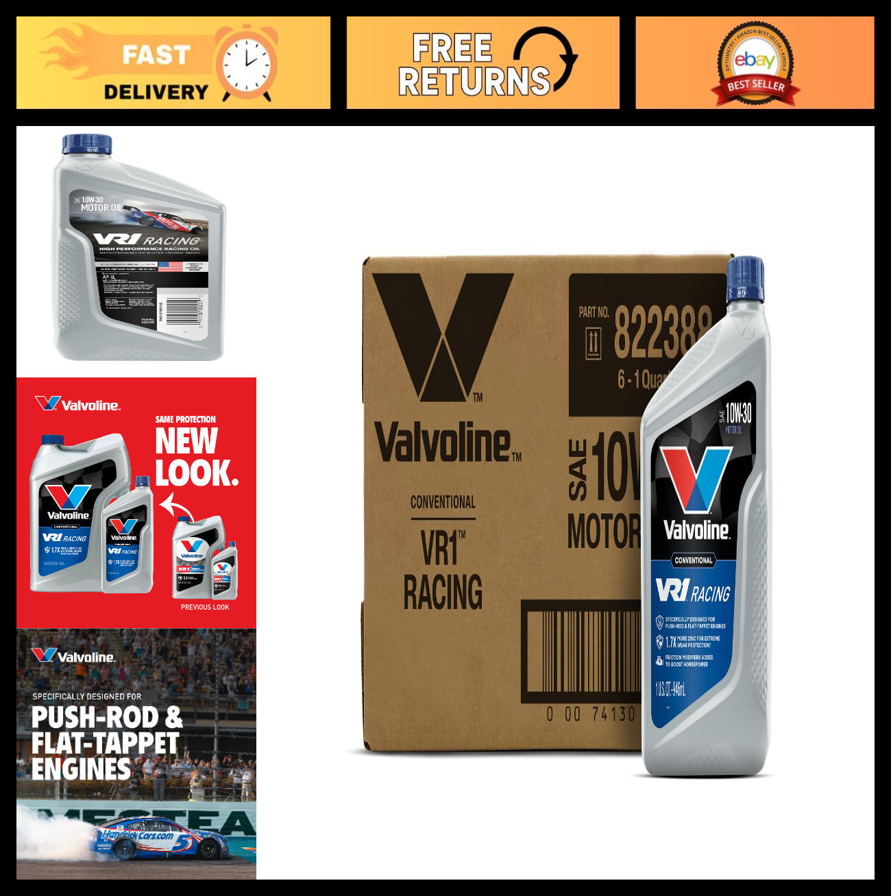 High-Performance 10W-30 Racing Motor Oil, 1 QT – Case of 6, Ideal for Engines