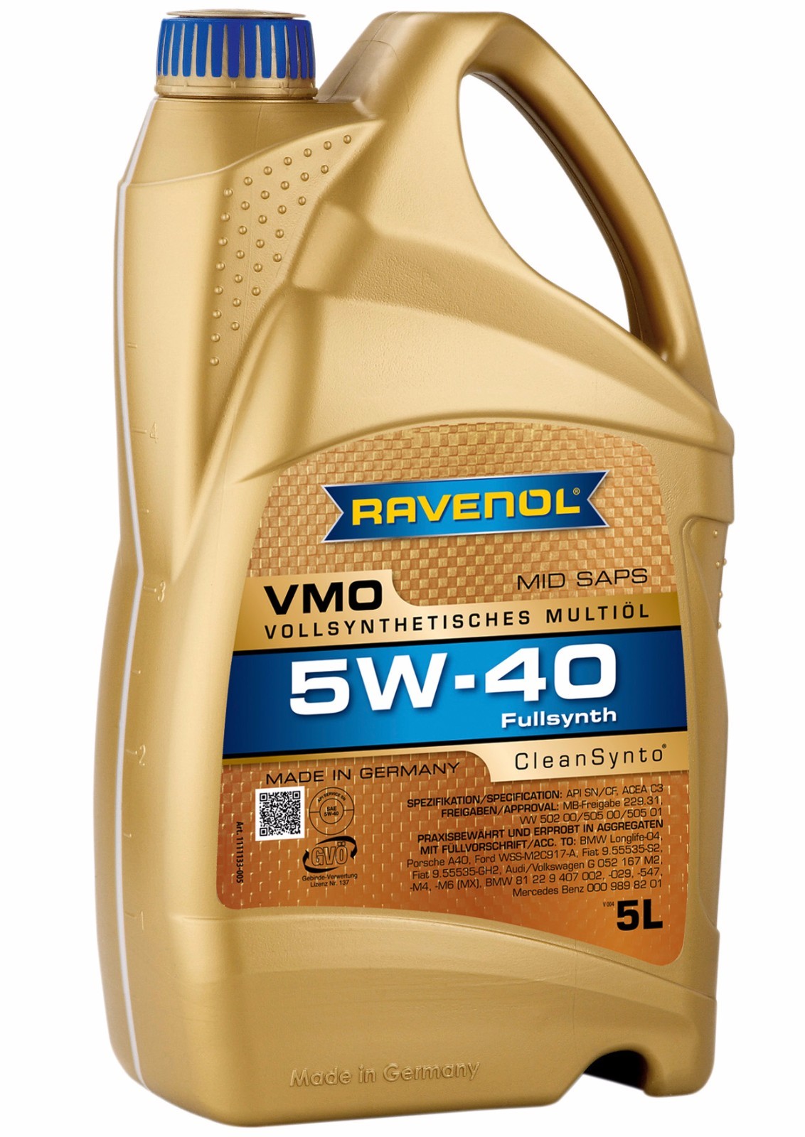 RAVENOL VMO 5W40 Motor Oil VW 502 00, 505 00, 505 01, MB 229.31 Approved Oil 5L