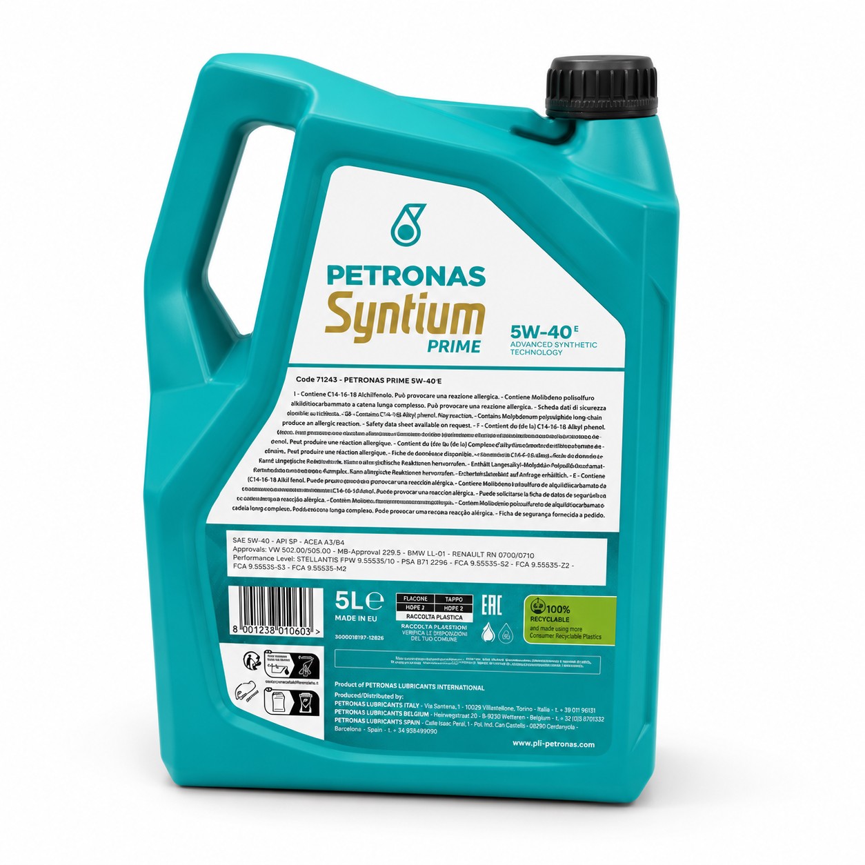5 Litre Petronas 5W40 Prime E Engine Oil BMW LL01 MB 229.5 VW 502.00 505.00