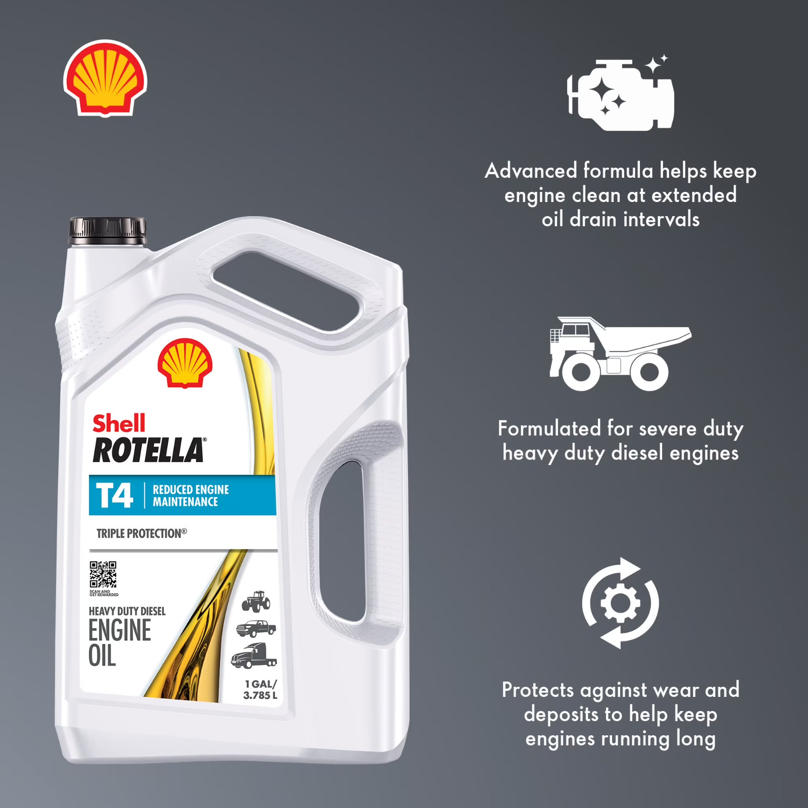 Shell Rotella T4 Triple Protection Diesel Motor Oil – SAE 15W-40 (1 Gal)