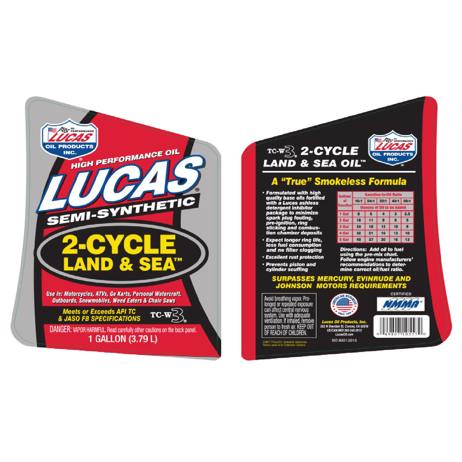Lucas Oil TC-W3 2-Cycle Land & Sea Oil Semi-Synthetic 1 Gallon Bottle Pair 10557