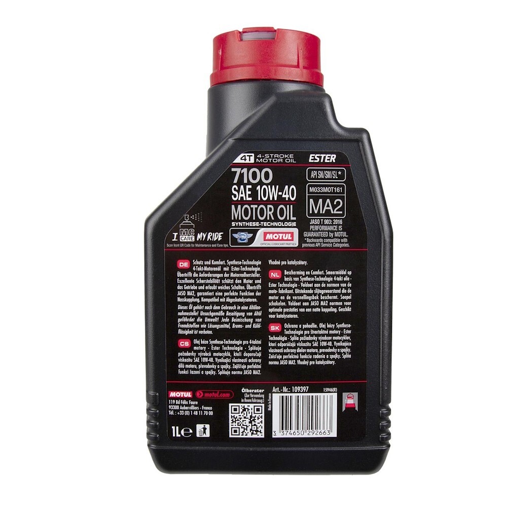 Motul 7100 SAE 10w40 100 Synthetic 2 Liter Motorcycle Scooter Quad Engine Oil 4 Stroke