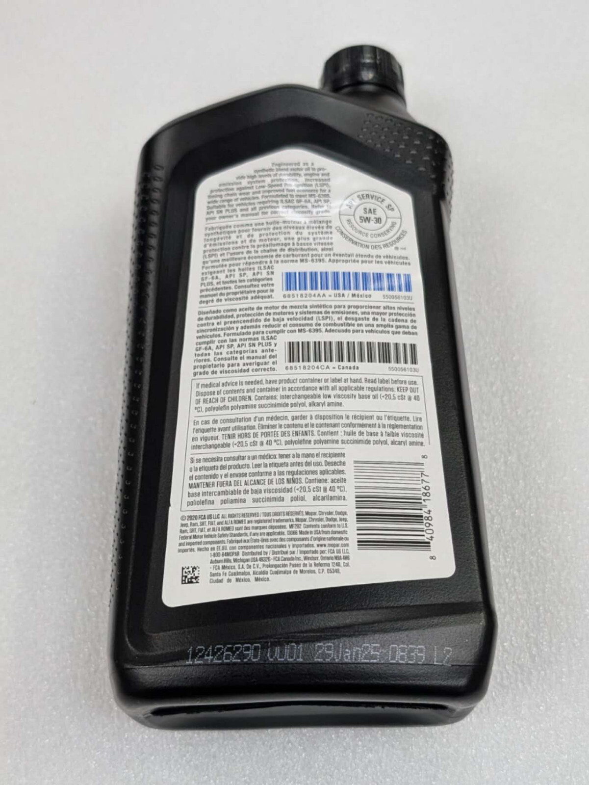GENUINE OEM Mopar 5W-30 Synthetic Blend Engine Oil 1-Qt MULTIPACK 68518204AA
